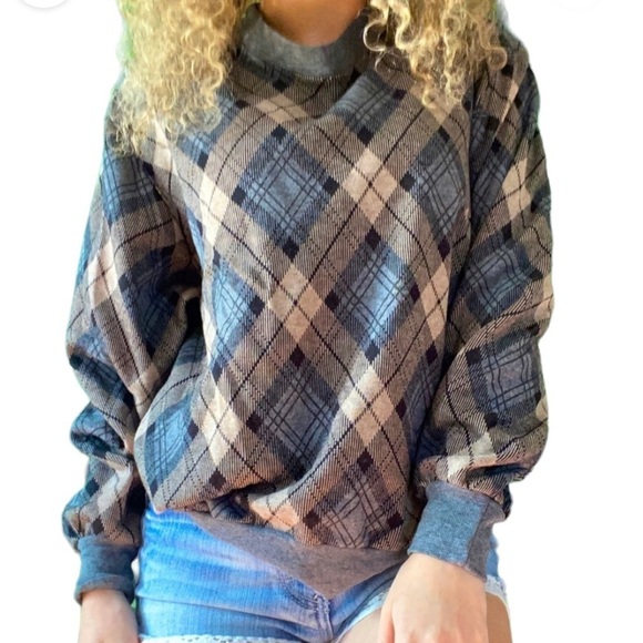 Bonworth Vintage Y2K women diamond plaid pullover sweater size S/M - Picture 6 of 7